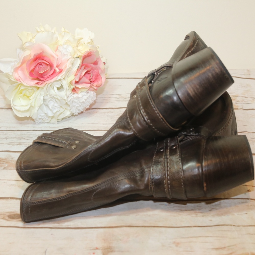 FRYE Boots Brown Leather Distressed Buckle Sz. 7.5 - Picture 5 of 8